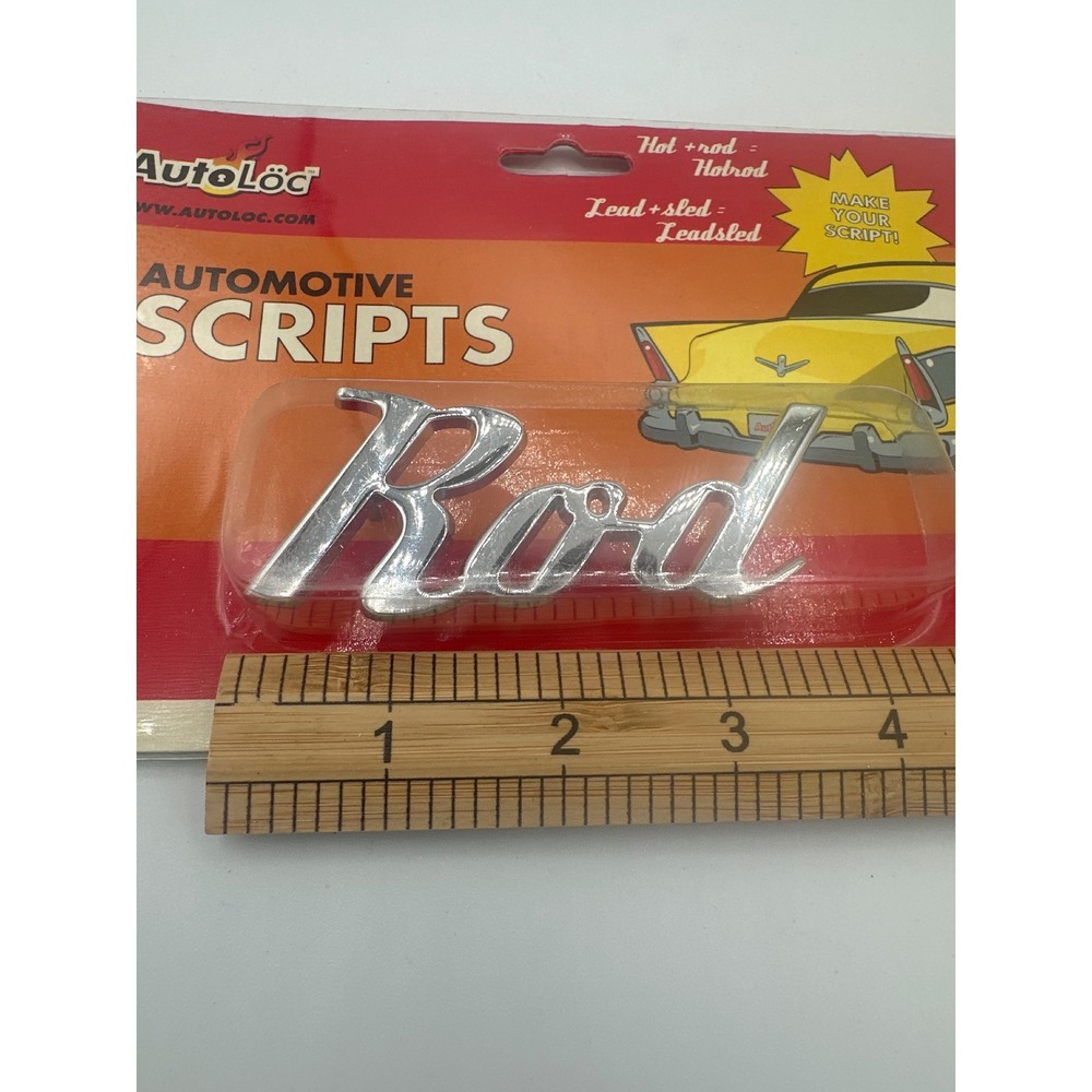 AutoLoc Rod Script Emblem Universal Chrome Vintage Style BWSROD Hot Rod Custom - Picture 4 of 5